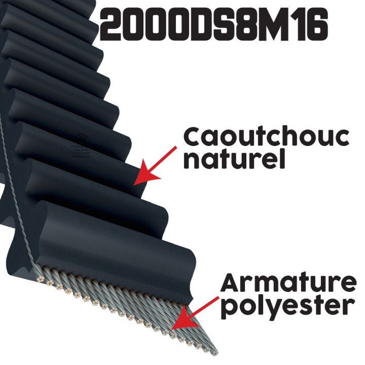 Courroie tondeuse Double Denture 2000DS8M16 - 16 mm x 2000 mm
