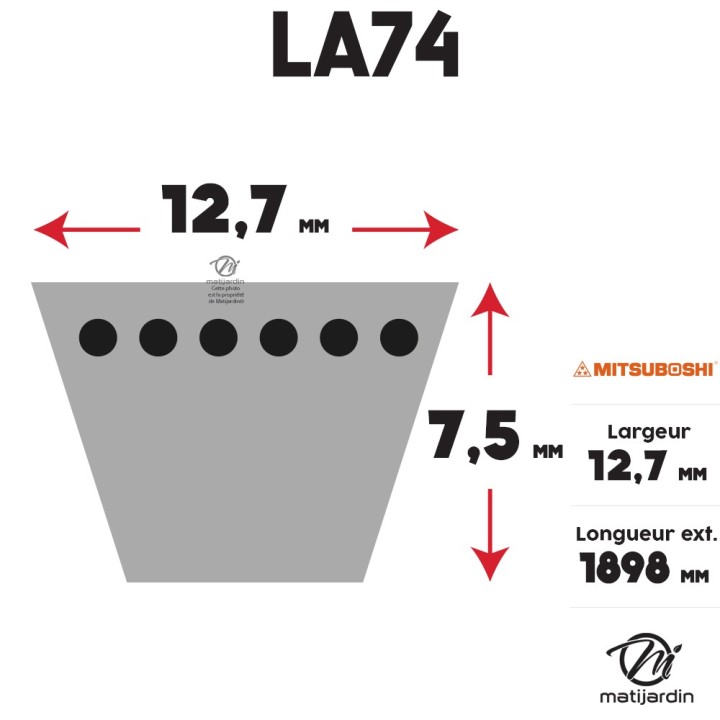 Courroie tondeuse Mitsuboshi LA74 - 12,7 mm x 1898 mm
