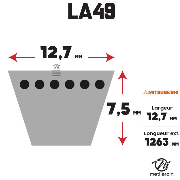 Courroie tondeuse Mitsuboshi LA49 - 12,7 mm x 1263 mm