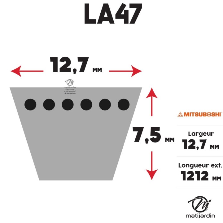 Courroie tondeuse Mitsuboshi LA47 - 12,7 mm x 1212 mm