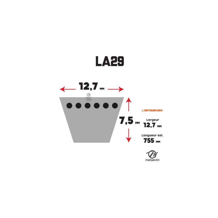 Courroie tondeuse Mitsuboshi LA29 - 12,7 mm x 755 mm