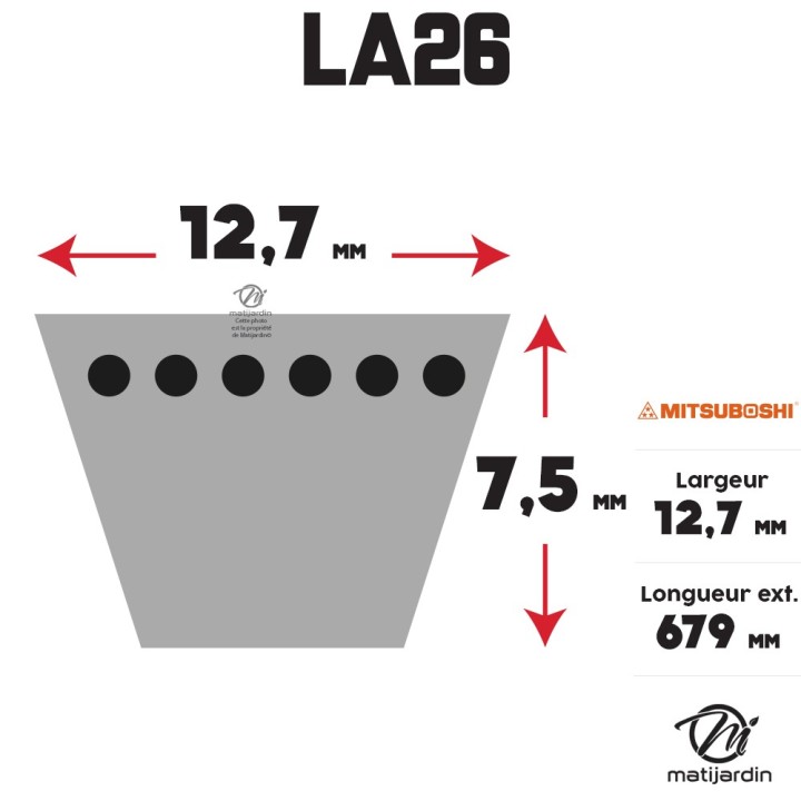 Courroie tondeuse Mitsuboshi LA26 - 12,7 mm x 679 mm