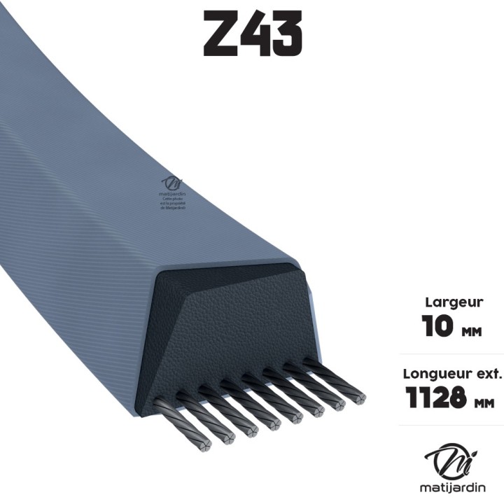 Courroie tondeuse Trapézoïdale Z43 - 10 mm x 1128 mm