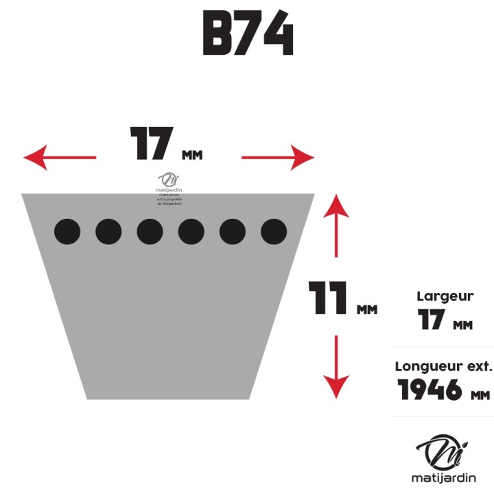 Courroie tondeuse Trapézoïdale B74 - 17 mm x 1946 mm