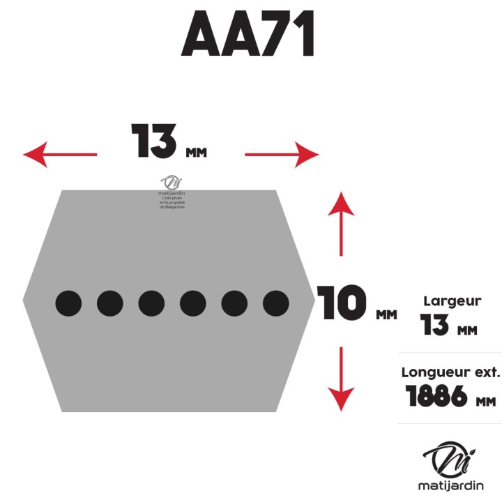 Courroie tondeuse Héxagonale AA71 - 13 mm x 1886 mm