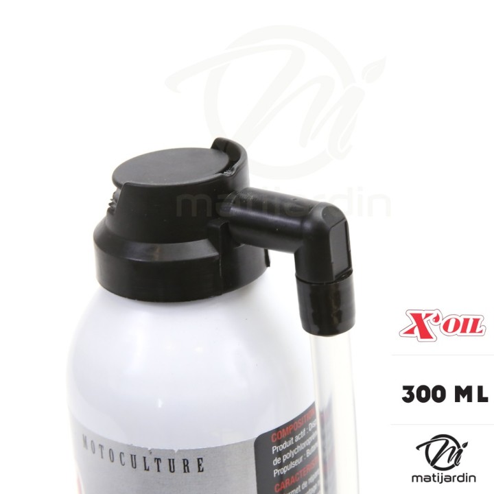 Produit anti crevaison X'Oil pour roue de tondeuse. 300 ml