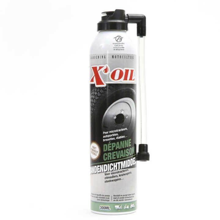 Produit anti crevaison X'Oil pour roue de tondeuse. 300 ml