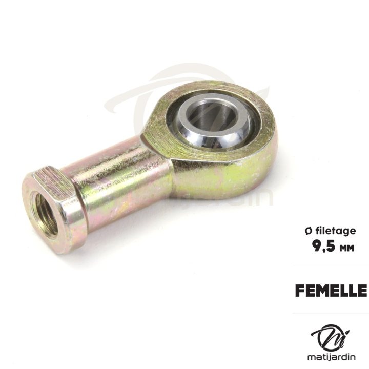 Rotule femelle de direction pour tondeuses autoportées. Filetage Ø 9,5 mm. Rotule Ø 9,5 mm