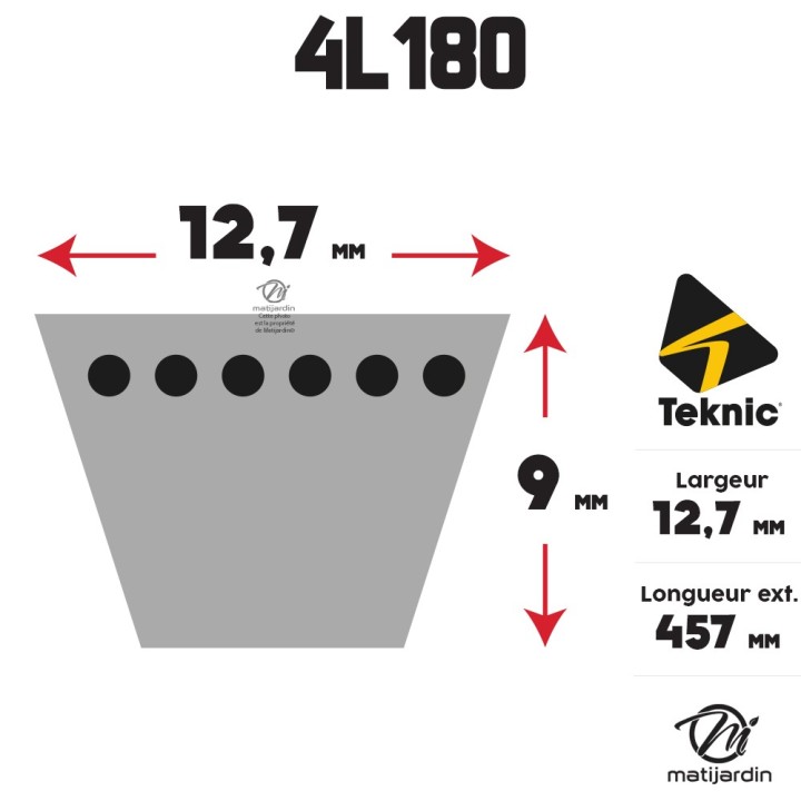 Courroie tondeuse Teknic 4L18 Kevlar Trapézoïdale - 12,7 mm x 457 mm