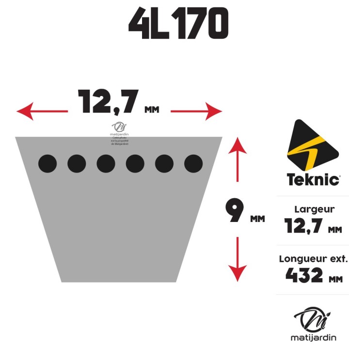 Courroie tondeuse Teknic 4L17 Kevlar Trapézoïdale - 12,7 mm x 432 mm