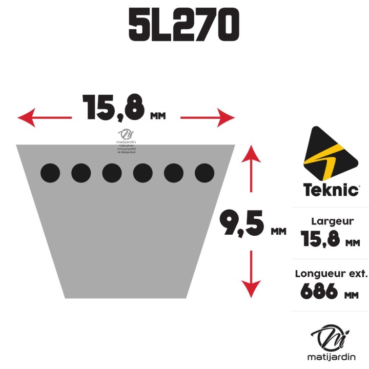 Courroie tondeuse Teknic 5L27 Kevlar Trapézoïdale - 15,8 mm x 686 mm