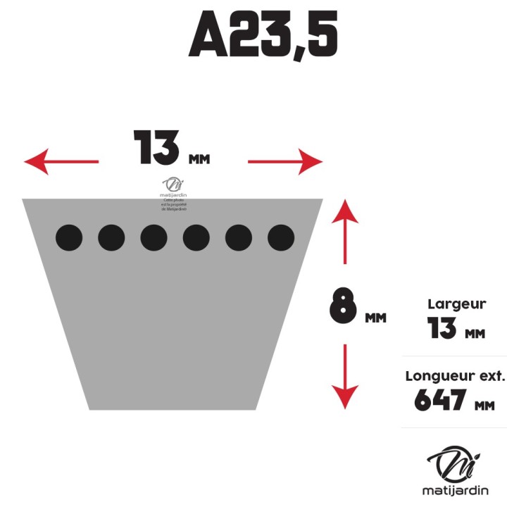 Courroie tondeuse Trapézoïdale A23,5 - 13 mm x 647 mm