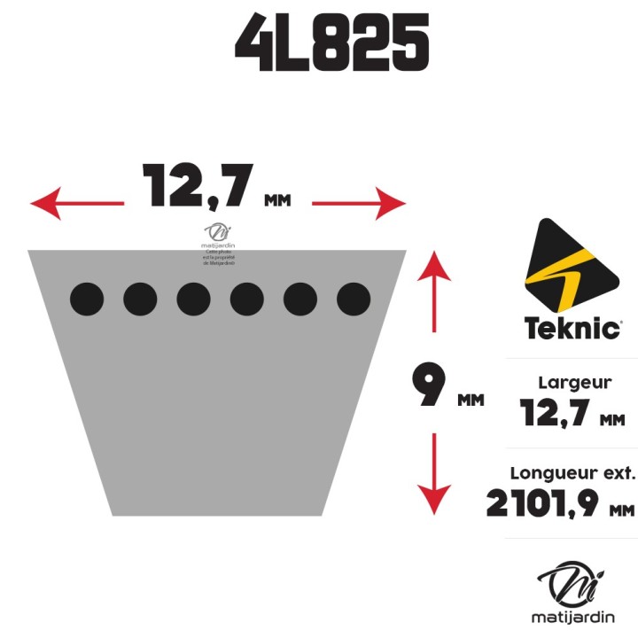 Courroie tondeuse Teknic 4L825 Kevlar Trapézoïdale - 12,7 mm x 2101,9 mm