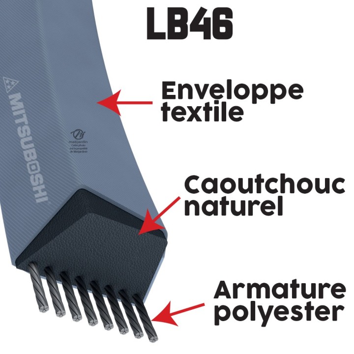 Courroie tondeuse Mitsuboshi LB46 - 16,5 mm x 1180 mm