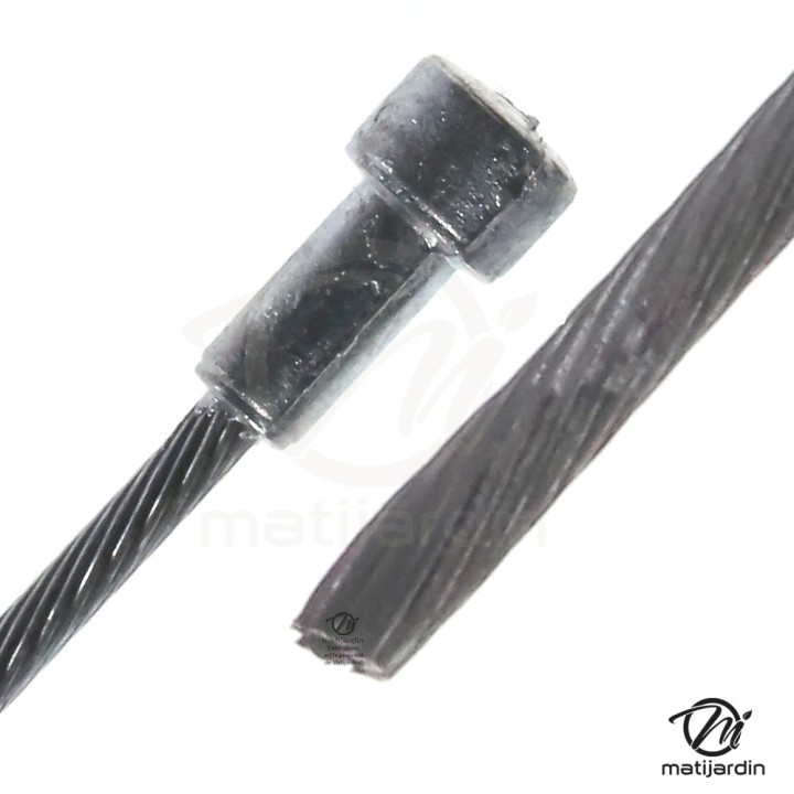 Câble souple, corde à piano. Diamètre 2 mm. Longueur 2,5 m. Tête 6 x 6 mm