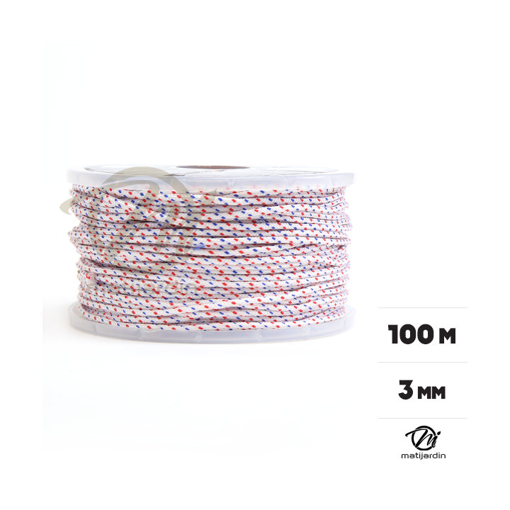 Corde de lanceur nylon. Ø 3 mm x 100 m. Cordon 16 fuseaux