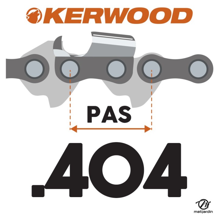 Chaîne Kerwood pour tronçonneuse .404" 1,6 mm. 68 maillons. Gouge demi carrée
