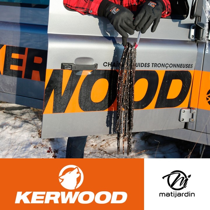 Chaîne Kerwood pour tronçonneuse 3/8" 1,3 mm. Rouleau 100 pieds. Gouge demi carrée