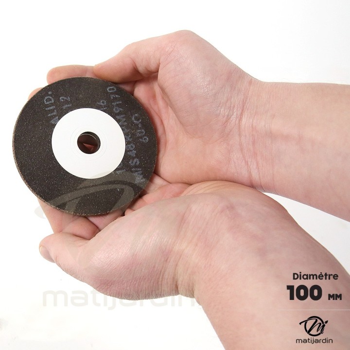 Meule d'affûtage chaîne tronçonneuse pour affûteuse Mini Jolly. Ø 100 mm. Epaisseur 4,5 mm