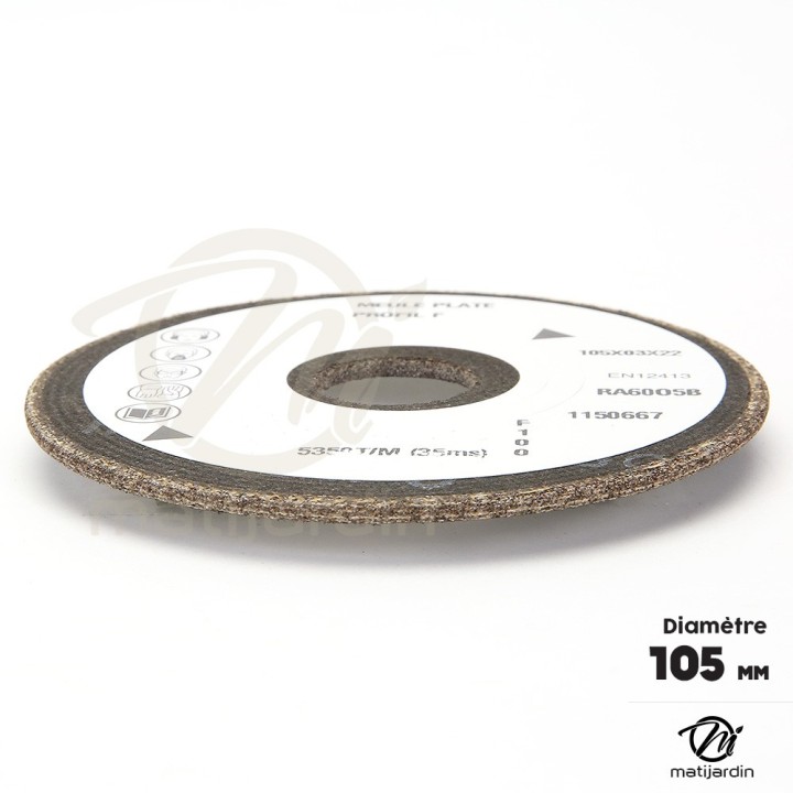 Meule d'affûtage chaîne tronçonneuse pour affûteuse Mini Jolly. Ø 105 mm. Epaisseur 3 mm