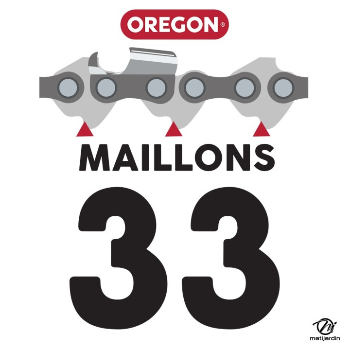 Chaîne Oregon pour tronçonneuse 3/8" 1,1 mm. 33 maillons. Gouge profil demi rond