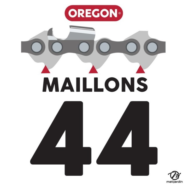 Chaîne Oregon pour tronçonneuse 3/8" 1,1 mm. 44 maillons. Gouge profil demi rond