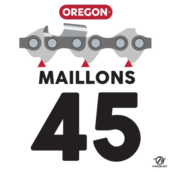Chaîne Oregon pour tronçonneuse 3/8" 1,1 mm. 45 maillons. Gouge profil demi rond