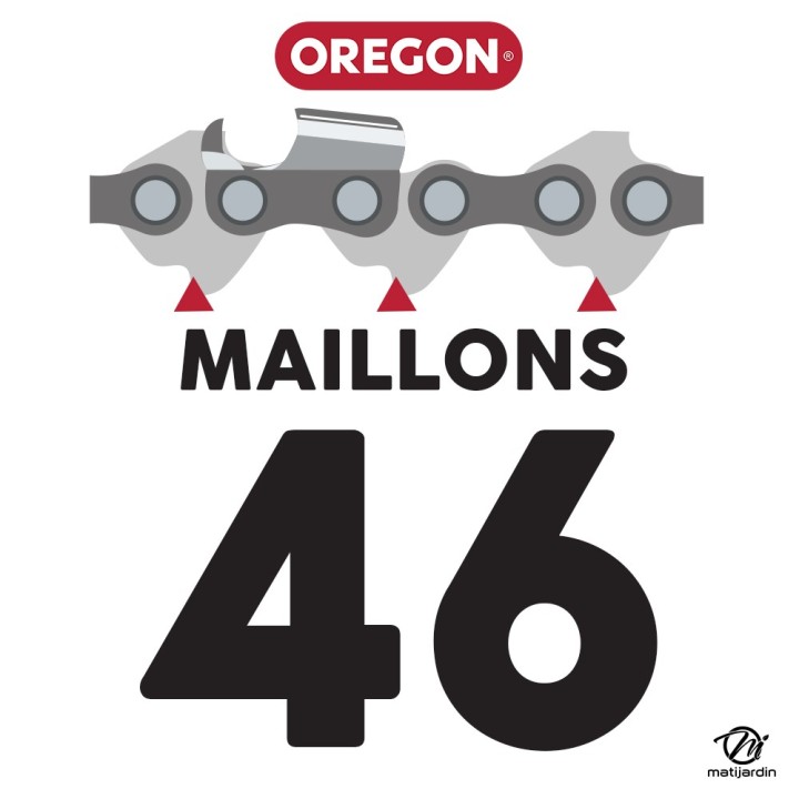 Chaîne Oregon pour tronçonneuse 3/8" 1,1 mm. 46 maillons. Gouge profil demi rond