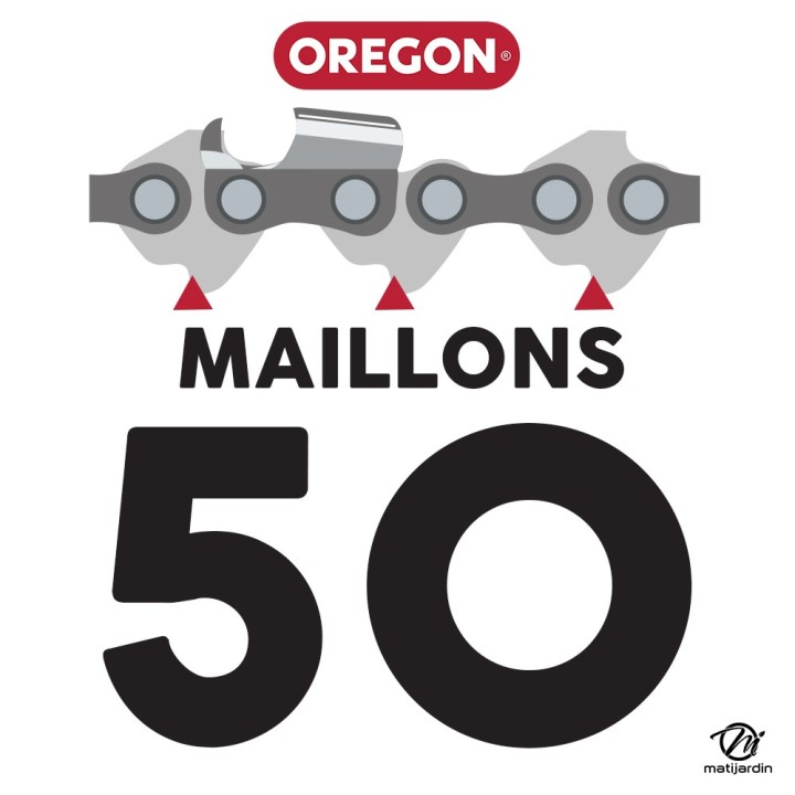 Chaîne Oregon pour tronçonneuse 3/8" 1,1 mm. 50 maillons. Gouge profil demi rond