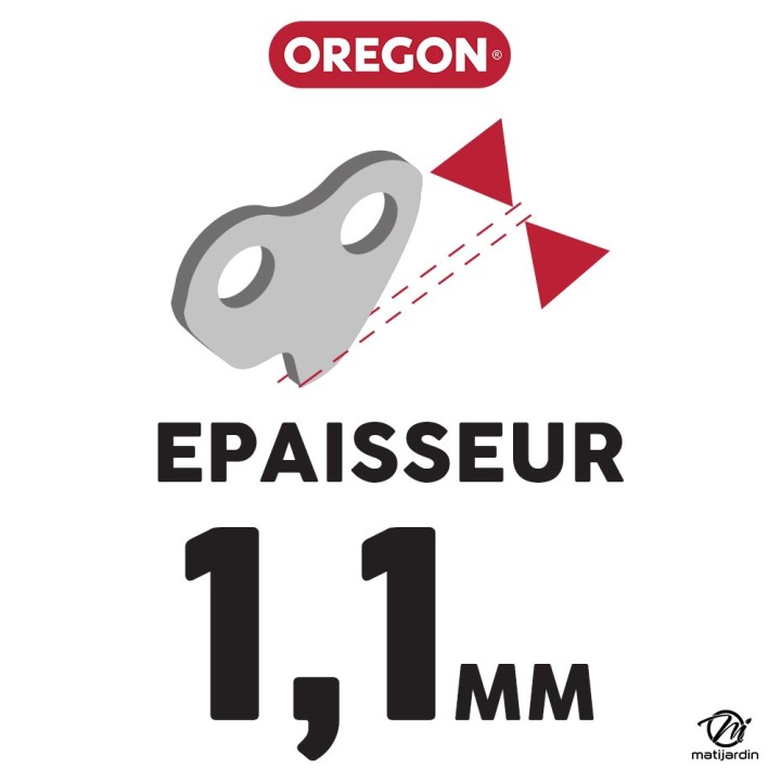 Chaîne Oregon pour tronçonneuse 3/8" 1,1 mm. 50 maillons. Gouge profil demi rond