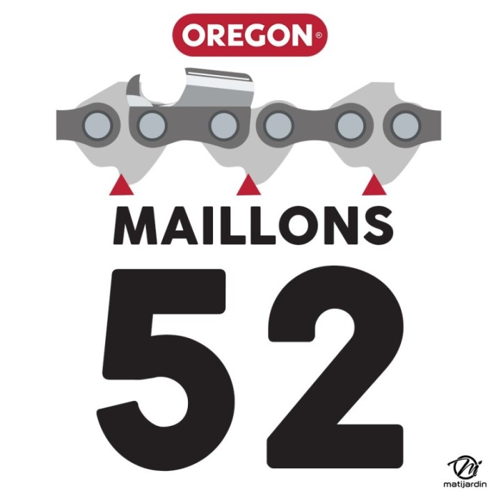 Chaîne Oregon pour tronçonneuse 3/8" 1,1 mm. 52 maillons. Gouge profil demi rond