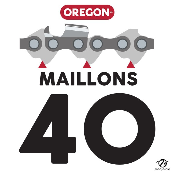 Chaîne Oregon pour tronçonneuse 3/8" 1,3 mm. 40 maillons. Gouge profil demi carré