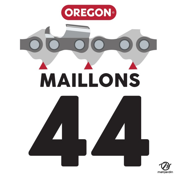 Chaîne Oregon pour tronçonneuse 3/8" 1,3 mm. 44 maillons. Gouge profil demi carré