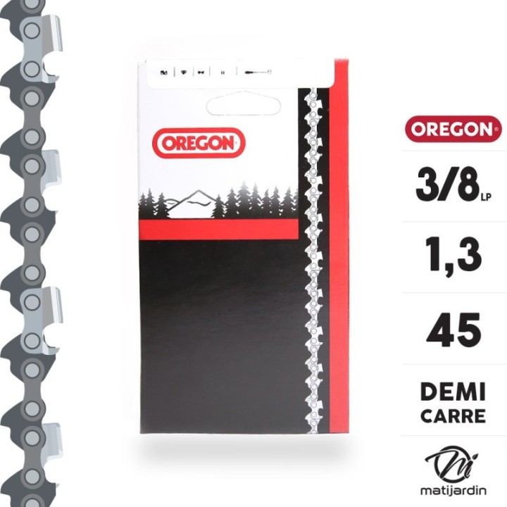 Chaîne Oregon pour tronçonneuse 3/8" 1,3 mm. 45 maillons. Gouge profil demi carré