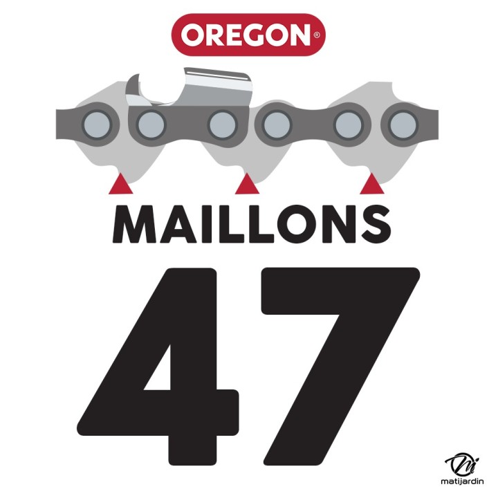 Chaîne Oregon pour tronçonneuse 3/8" 1,3 mm. 47 maillons. Gouge profil demi carré
