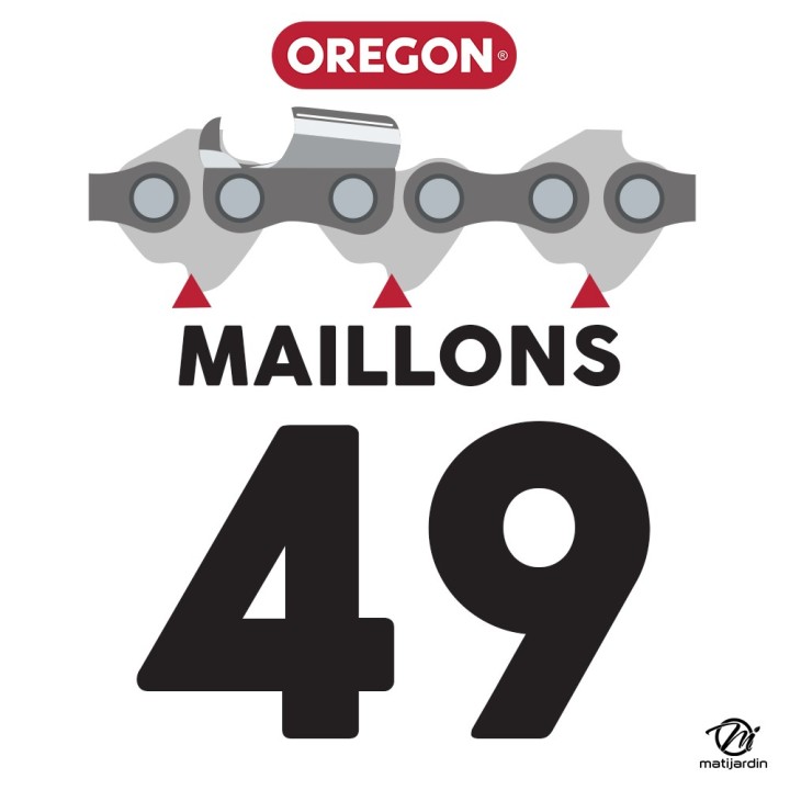 Chaîne Oregon pour tronçonneuse 3/8" 1,3 mm. 49 maillons. Gouge profil demi carré
