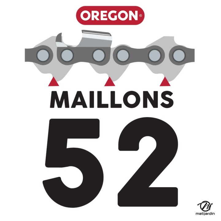 Chaîne Oregon pour tronçonneuse 3/8" 1,3 mm. 52 maillons. Gouge profil demi carré