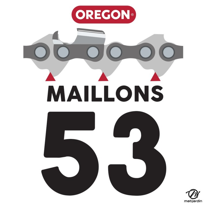 Chaîne Oregon pour tronçonneuse 3/8" 1,3 mm. 53 maillons. Gouge profil demi carré