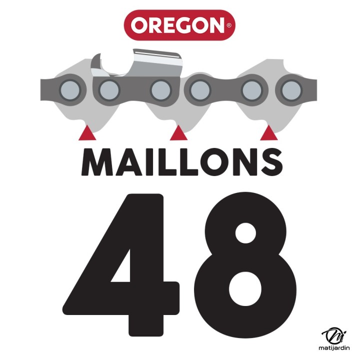 Chaîne Oregon pour tronçonneuse 1/4" 1,3 mm. 48 maillons. Gouge profil demi rond