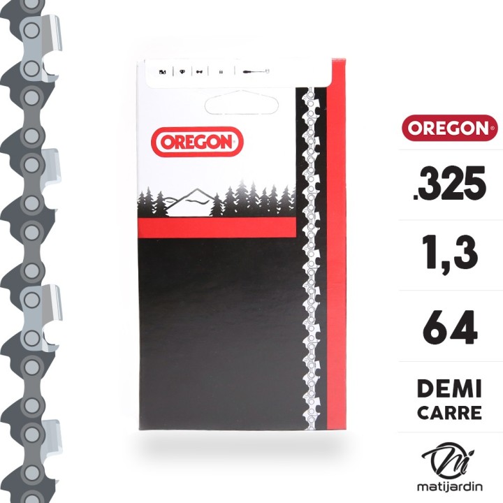 Chaîne Oregon pour tronçonneuse .325" 1,3 mm. 64 maillons. Gouge profil demi rond