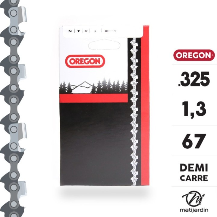 Chaîne Oregon pour tronçonneuse .325" 1,3 mm. 67 maillons. Gouge profil demi rond