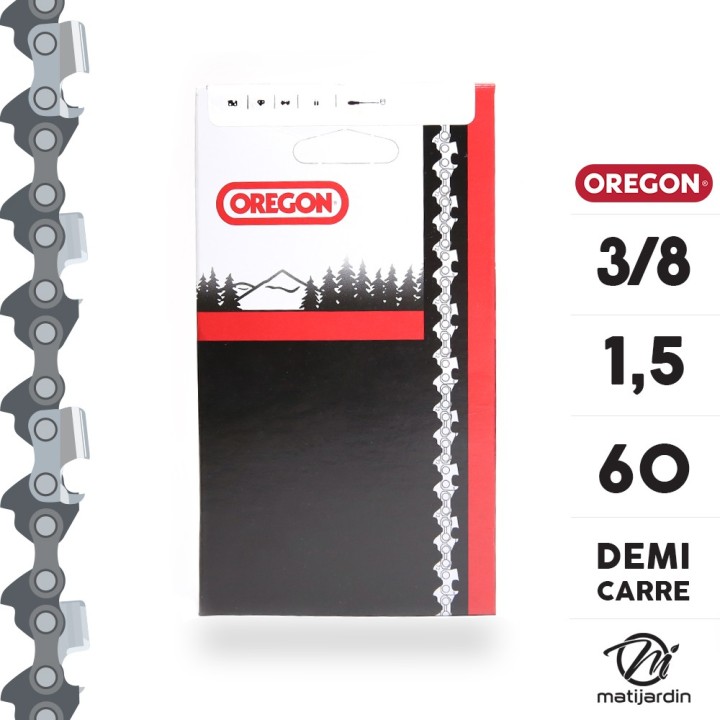 Chaîne Oregon pour tronçonneuse 3/8" 1,5 mm. 60 maillons. Gouge profil demi carré. S-70