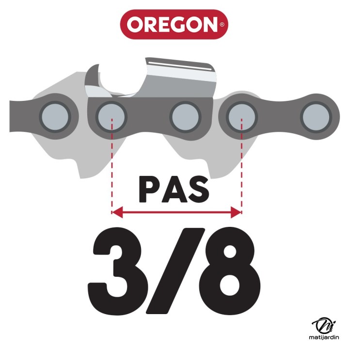 Chaîne Oregon pour tronçonneuse 3/8" 1,5 mm. 60 maillons. Gouge profil demi carré. S-70