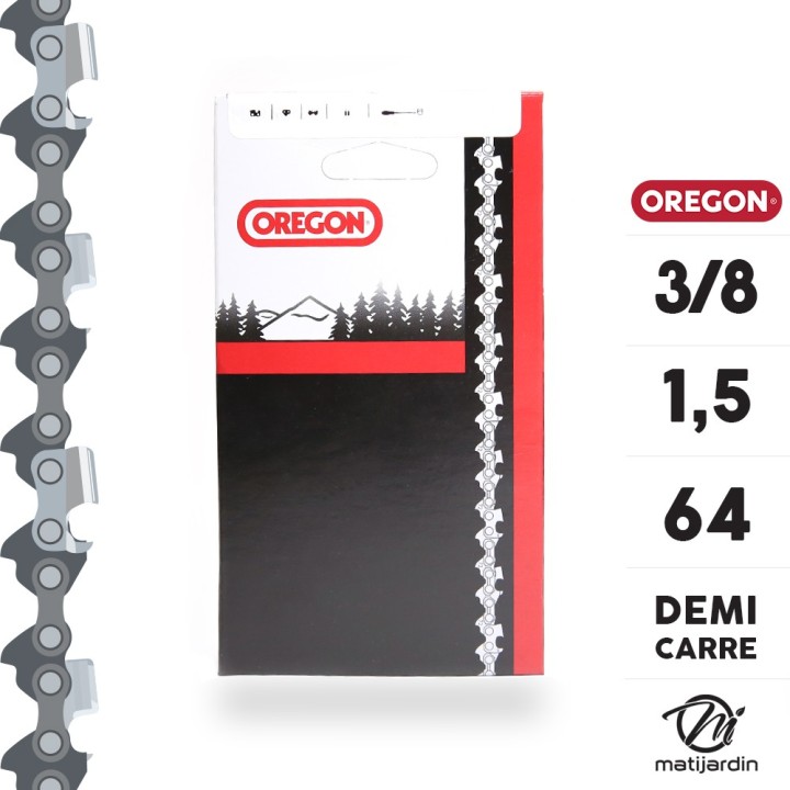 Chaîne Oregon pour tronçonneuse 3/8" 1,5 mm. 64 maillons. Gouge profil demi carré. S-70