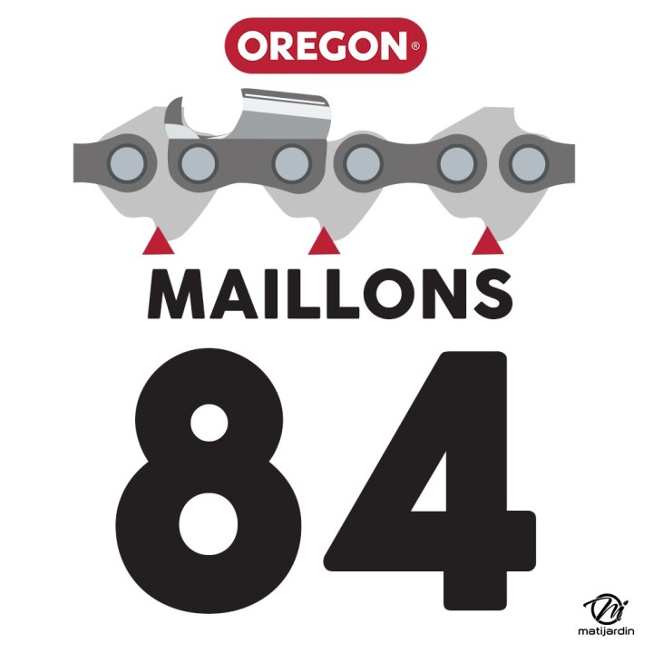 Chaîne Oregon pour tronçonneuse 3/8" 1,5 mm. 84 maillons. Gouge profil demi carré. S-70