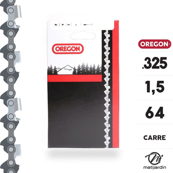 Chaîne Oregon pour tronçonneuse .325" 1,5 mm. 64 maillons. Gouge profil carré
