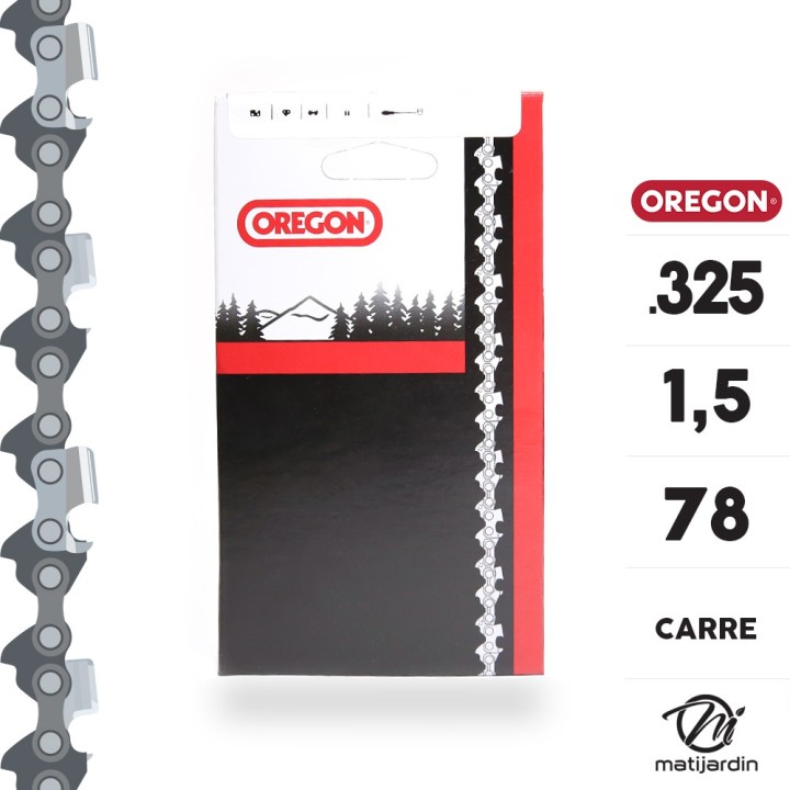 Chaîne Oregon pour tronçonneuse .325" 1,5 mm. 78 maillons. Gouge profil carré. Super 20