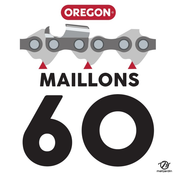 Chaîne Oregon pour tronçonneuse 3/8" 1,5 mm. 60 maillons. Gouge profil carré. Super 70