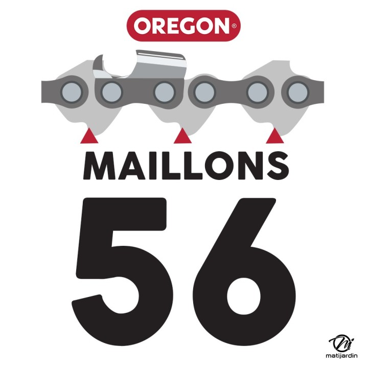 Chaîne Oregon pour tronçonneuse .325" 1,3 mm. 56 maillons. Gouge profil demi rond