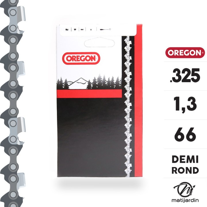 Chaîne Oregon pour tronçonneuse .325" 1,3 mm. 66 maillons. Gouge profil demi rond